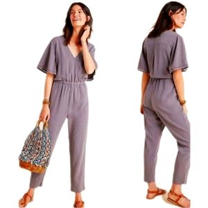Anthropologie Cloth & Stone grey flutter sleeve tencel lyocell jumpsuit. S. NWT.